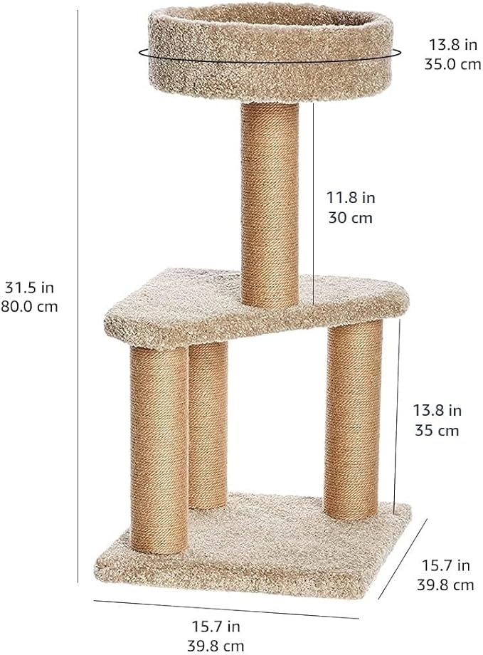 Amazon Basics Cat Tree Indoor Climbing Activity Tower with Scratching Posts, Medium, 15.7 x 31.5 Inches, Beige
