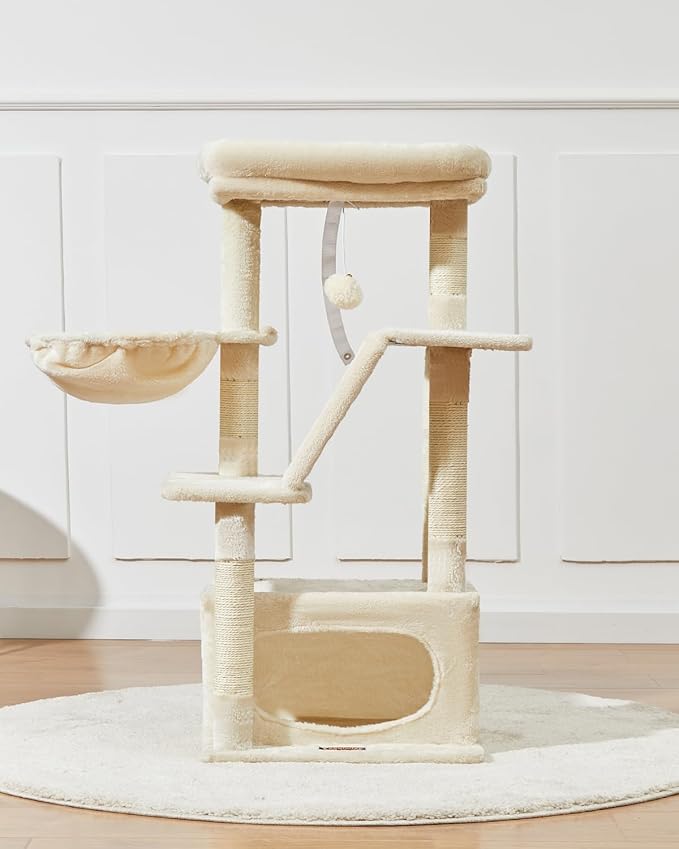 Taoqimiao Cat Tree,38.2-Inch Cat Tower for Indoor Cats,Suitable for Kittens with Luxurious cat condo with Adjustable Baskets and Luxurious Perch Beige MS029SM