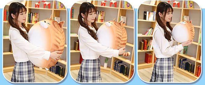 12 Inch Orange Striped Tabby Cat Stuffed Animal Round Fat Plush Hugging Pillow Stuffed Cat Doll Plushie Gift for Kids and Lovers