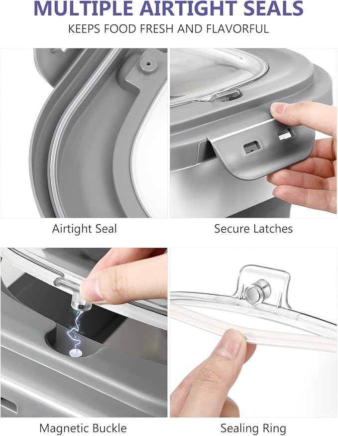 ANVS Airtight Collapsible Pet Food Container With Casters, Scoop and Small Container - Keeps Up To 20lbs Dry Dog Food Fresh (Grey)