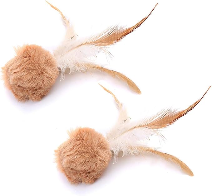 2 Pcs Cat Toys Interactive Refill Replacement Feather Pack Furry Tail Butterfly Dragonfly Fish Mouse Caterpillar Worm Birds Feathers for Kitten Cats, 21 Variety Styles CT15B-Rabbit Brown