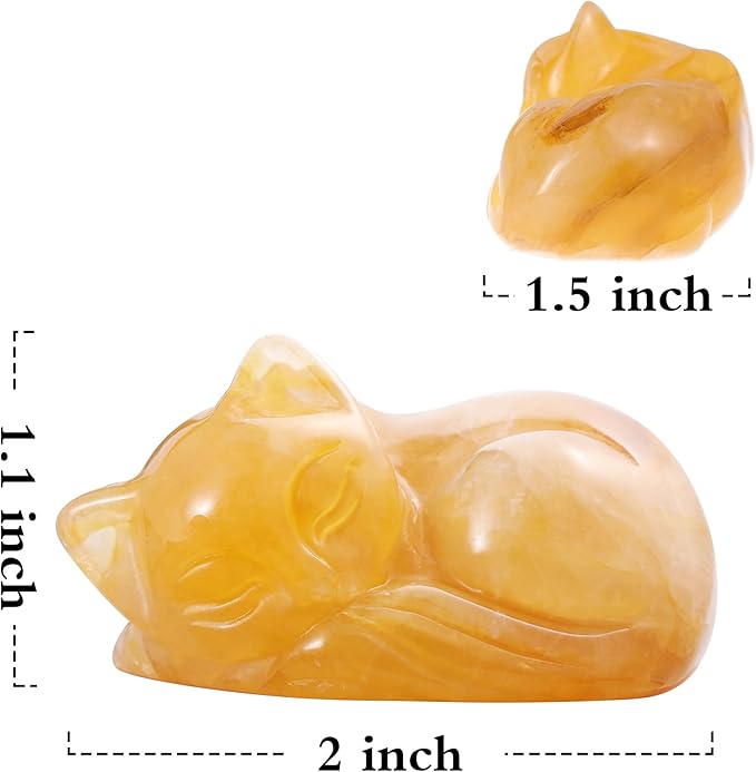 2" Sleeping Cat Statue Citrine Healing Crystals Hand Carved Cute Kitten Figurine, Worry Stone for Anxiety Relif Home Desk Decor Animal Figurine.