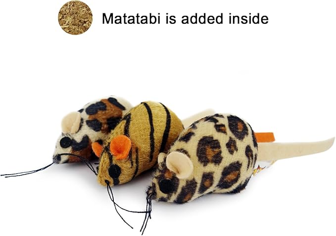 3PCS Cat Toys Mice with Catnip Matatabi Silvervine Powder,Interactive Catch Play Mouse Toy for Indoor Cats,Kittens