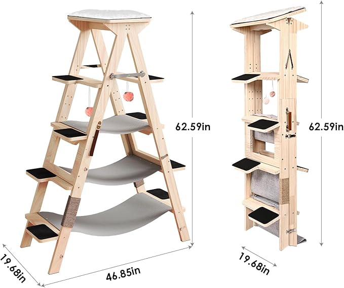 5.3 Fts Height Cat Climber 5 Tiers Cat Climbing Shelves with Hammocks - Multi-cat Family Gospel, Luxury Cat Climbing Tree for Cat Exercise and Relaxing, Top Soft Cat Bed for Far-Reaching Views