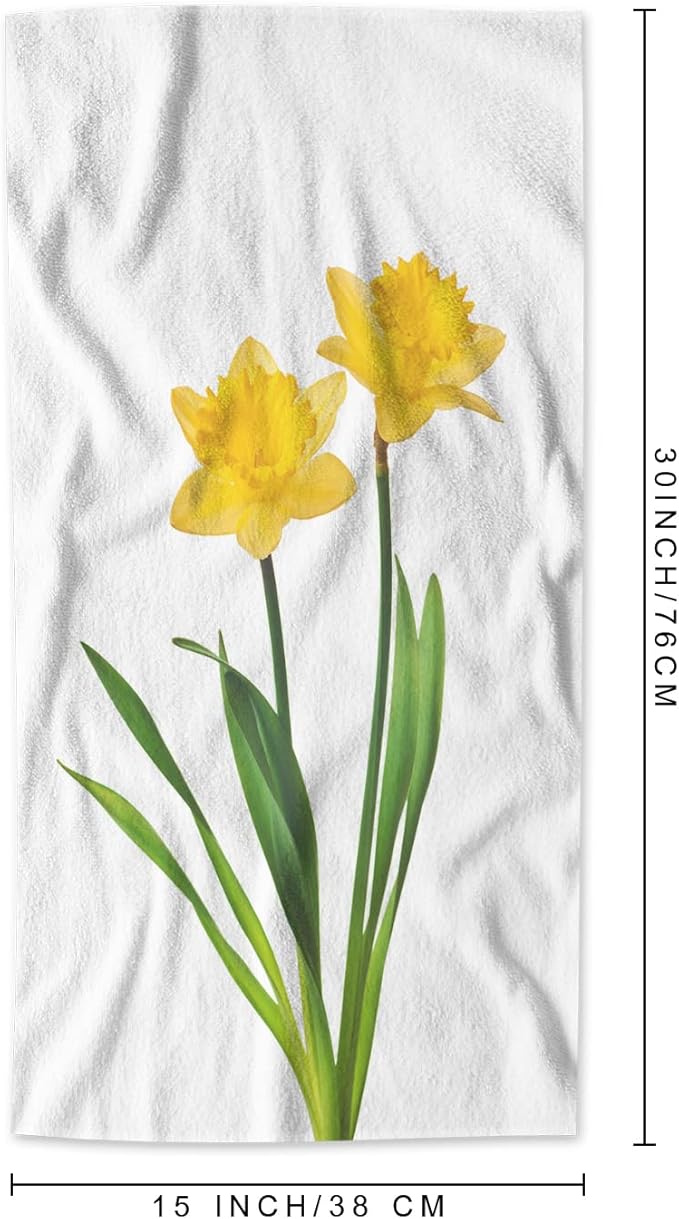 AOYEGO Yellow Daffodil Towels Nature Botanical Narcissus Flower Blossom Green Leaf in Spring Soft Highly Absorbent Large Hand Towels for Bathroom Hotel Gym and Spa 15x30 Inch