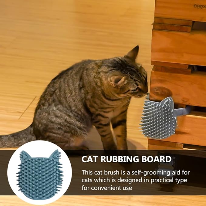 Animals Toy Itching Board, Wall Mounted Cat Scratcher, Self Cleaning Slicker Brush, Massage Comb for Dry Hair & Furniture Protection, Blue, Nylon & Silicone