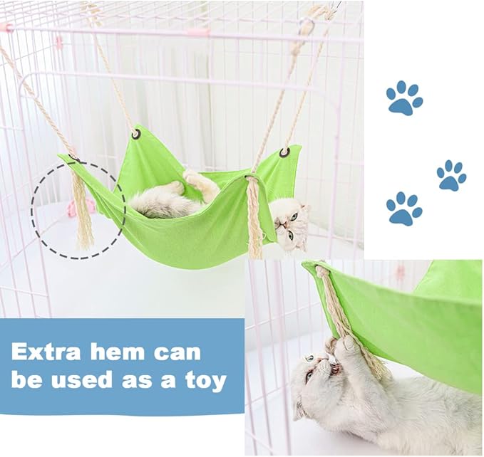 Cat Hammock, Breathable Pet Cage Hammock, Cat Hanging Bed with Metal Carabiners and Tassels, Cat Hanging Hammock for Cage, Hammocks for Kittens, Rabbits, Small Dogs (Light Blue)