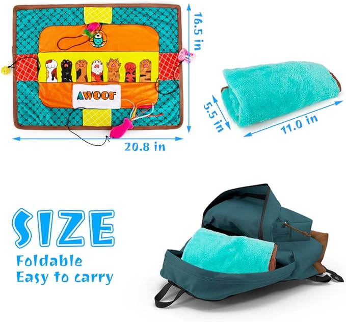 Cat Mat for Small Medium Large Cats,Cute Cat Catnip Crinkle Toys, Soft Plush Catnip Mat for Kitten Sleeping Snuffing Rolling Playing,Mashine Washable Cat Play Mat Pet Cushion Pad Mat Cat Gifts