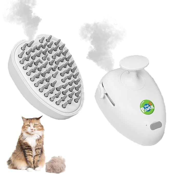 4 in 1 Cat Steam Brush for Shedding, Rechargeable Cat Brush with Steam, Steam Pet Hair Brush for Indoor Cats, Massage, Cleaning, Shedding, Combing & Remove Floating Hair All In One