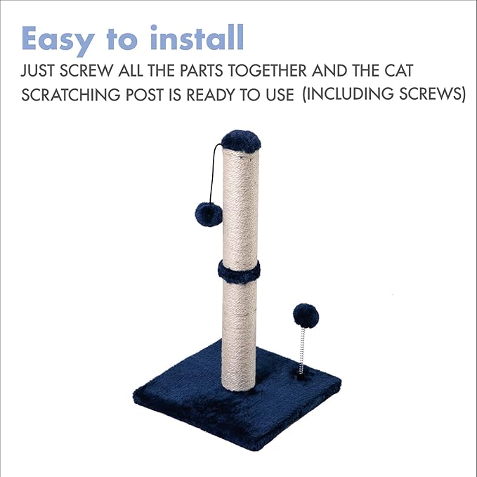 MECOOL Cat Scratching Post Premium Basics Kitten Scratcher Sisal Scratch Posts with Hanging Ball 22 in for Kittens or Smaller Cats (22 inches for Kitten, Navy)