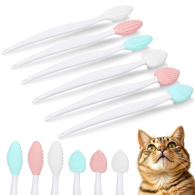 6Pcs Cat Acne Chin Treatment, Black Seed Brush Soft Silicone Cat Grooming Scraper Brush, for Cats Chin Acne & Blackhead Exfoliation, Double-sided Cat Brush
