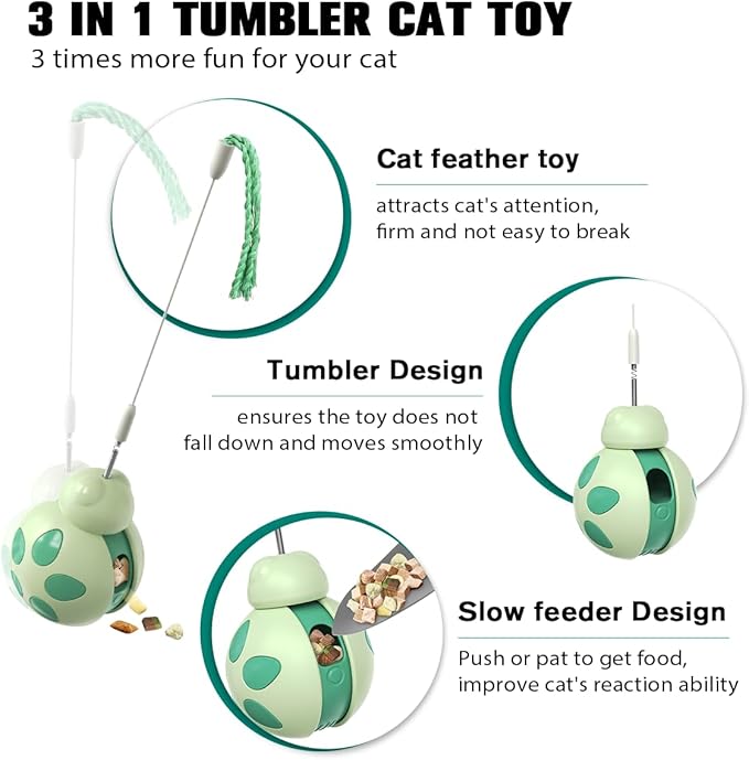 3 in 1 Interactive Cat Toy with Tumbler Cat Toy, Cat Feather Toy, and Cat Food Toy for Indoor Cats - Best Cat Dancer Wire Toy for Training and Iq Increase and Reliving Anxiety