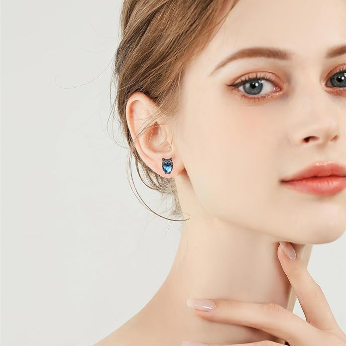 925 Sterling Silver Cat Earrings Cute Animal Kitten Stud Earrings cat Jewelry Gifts for Women Girls Hypoallergenic Earrings for Sensitive Ears