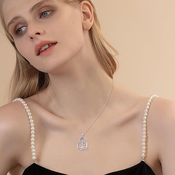 CRMAD Cat Dog Necklace for Women Sterling Silver Cute Animal Heart Pendant