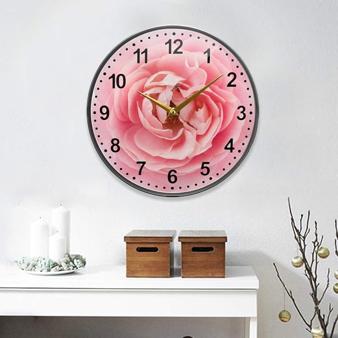 ALAZA Pink Rose Flower Close Up Wall Clock Battery Operated Silent Non Ticking Clocks for Living Room Decor 12 Inch / 9.5 Inch