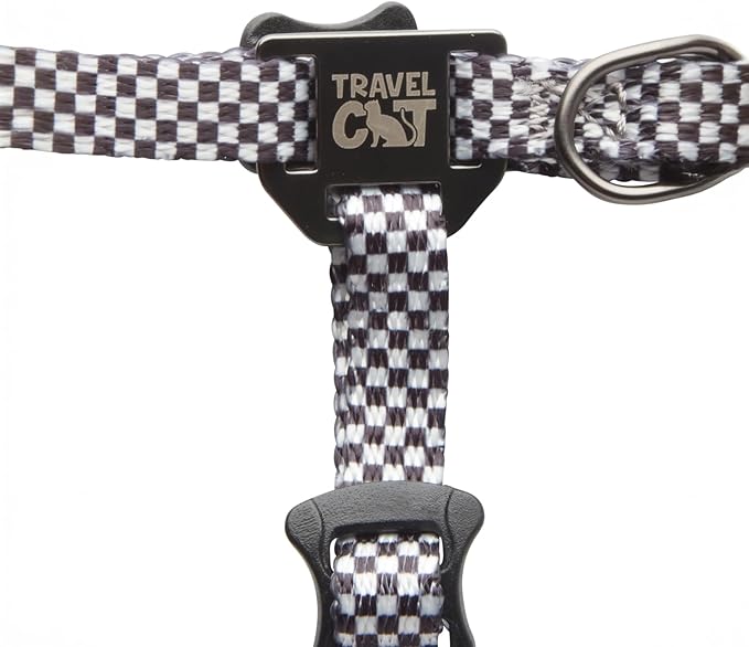 Travel Cat Harness and Bungee Leash Set - 2 in 1 Adjustable Escape Proof Cat Harness & Leash for Small, Medium, Large Cats, Kitten - Safe H-Style Cat Leash Harness for Outdoor Walking (Checkered)