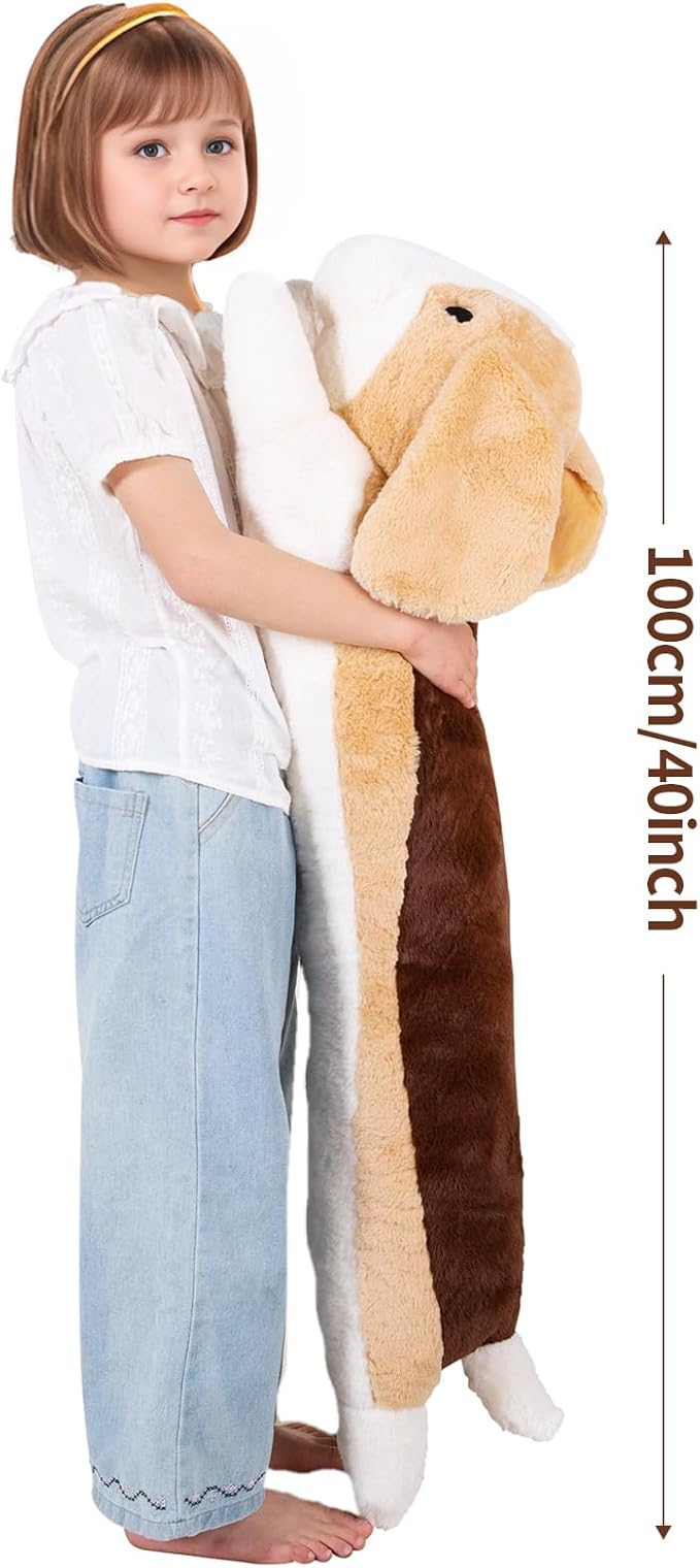 40'' Large Dog Sleeping Long Plush Pillow Toy, Soft Beagle Dog Stuffed Animals, Big Puppy Plushies Cute Doll Gift for Kids Girls Boys, Birthday