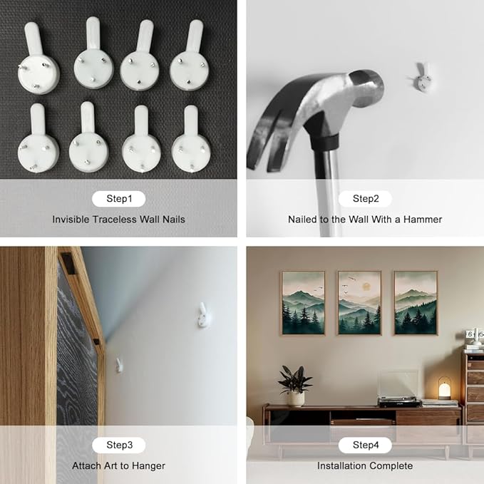 Ausril Misty Forest Framed Canvas Wall Art Set, Boho Mountain Landscape Wall Decor, Pine Tree Wall Painting, Nature Sunrise Art Prints for Living Room, Bedroom, Dining Room, Office - Large 16"x24"x3