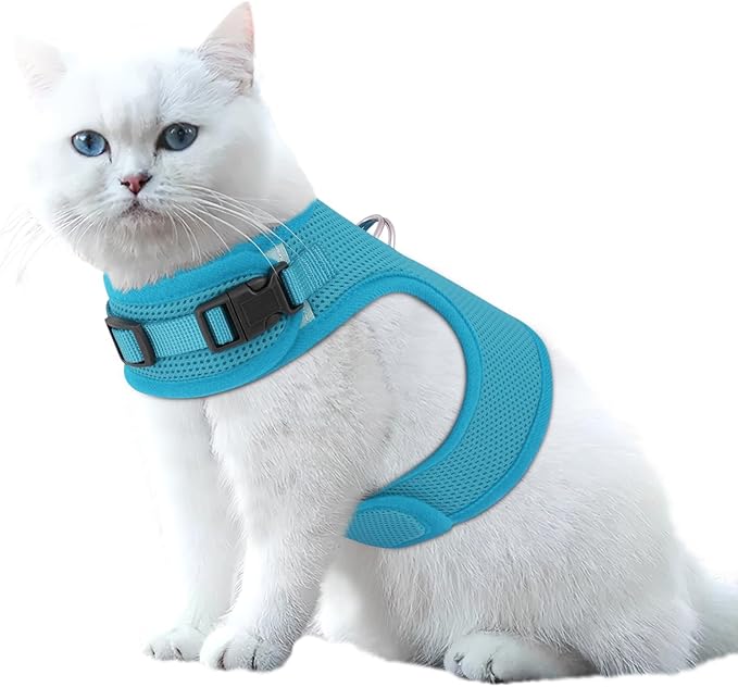MoNiBloom Soft Cat Harness for Walking Escape Proof and Travel, Kitten Adjustable Breathable Vest Harness - Sky Blue, M