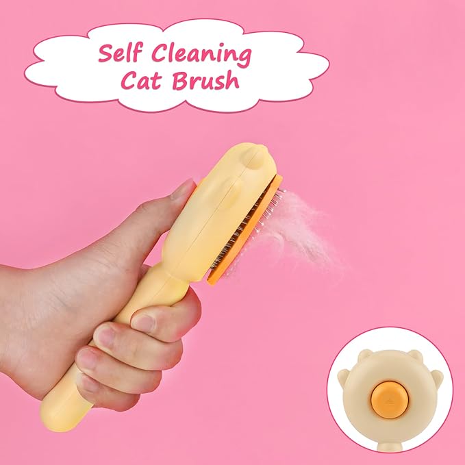 3pcs Pet Hair Cleaner Brush, Cat Brush with Release Button Magic Pet Comb Cat Shedding Brush Pet Massage Comb for Cats Dogs Removes Tangled Hair Long Hair