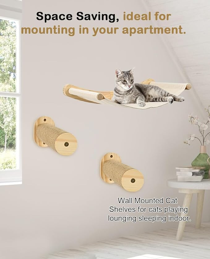 Cat Hammock for Wall, Cat Wall Hammock with 2 Cat Wall Steps, Cat Climbing Shelves Wall Mounted, Cat Shelf for Climbing, Sleeping, Playing, Cat Wall Shelves for Indoor Cats or Kitty