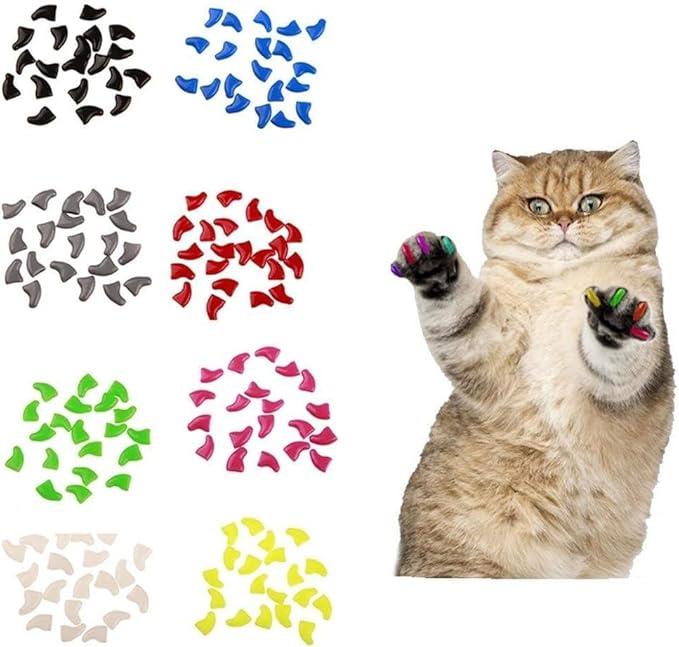 20Pcs Soft Reusable Plastic Colorful Cat Nail Caps Paw Claw Protector Cover with Glue - White M Useful and Deft Cat Claw Care