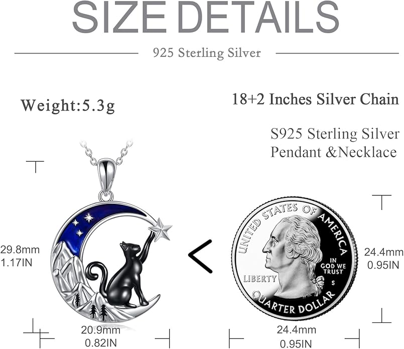 925 Sterling Silver Moon Black Cat Necklace for Women - Tree of Life Jewelry with Abalone Stone - Cat Lover Birthday Gift