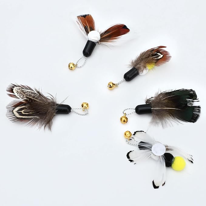 10 Pieces Cat Insect Feather Toys Replacement Cat Toy Wand Refills Interactive Cat Teaser Wand Attachments with Bell for Cat Toys