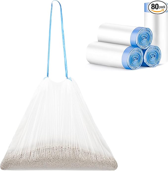 80PCS Cat Litter Liners Bags Compatible with LitterMaid/Nature's Miracle Waste Receptacles - Disposable Refill Bags with Handles