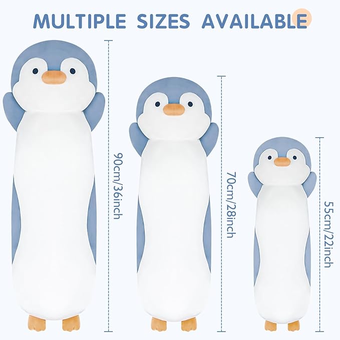 28 inch Penguin Stuffed Animal, Jumbo Long Soft Cuddle Pillow, Cute Blue Penguin Body Plushies Toy Gift for Kids, Boy and Girls Birthday