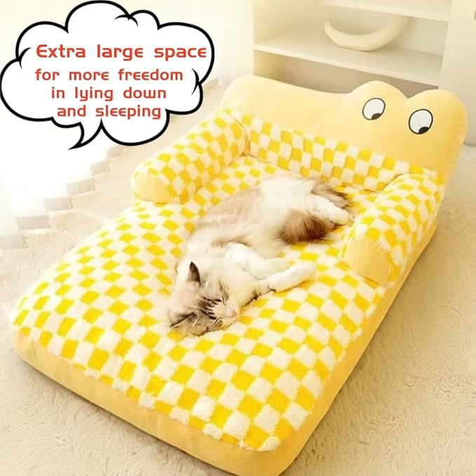 Pet Couch Bed，Pet Bed for Medium Small Cats & Dogs，Fluffy Cat Sofa with Premium Soft Corduroy Fleece，Soft Calming Cat Sofa Beds for Cats Anti-Slip Bottom and Removable Washable Cover (yellow, X-Large)