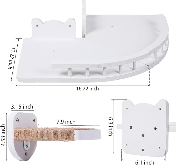 Cat Shelves for Wall, 2 Pcs Cat Wall Shelves with 3 Cat Wall Steps, Wood Cat Wall Furniture Set with Plush Covered, Wall-Mounted Cat Climbing Shelves Cat Perch for Indoor Large Cat (White)