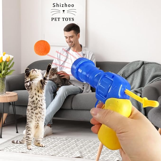 31 Pcs Cat Toy Ball Launcher Gun,Cat Fetch Toy Gun Shooter, Plush Ball Shooting Gun with 30Pcs Pom Pom Balls, Funny & Fuzzy Toys Interactive for Indoor Cats (3.0 CM with Ball Gun)