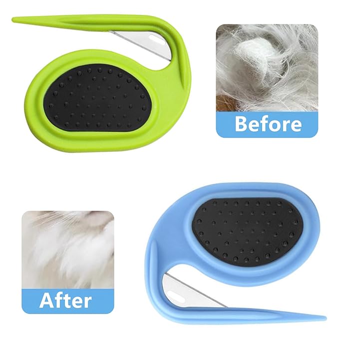 2 PCS Pet Grooming Tool Professional Dematting Comb Dog Detangler Brush Hair Grooming Tool Dog Undercoat Rake Grooming Rake for Grooming - Cuts Through Matts & Tangles with Ease(Blue、Green）