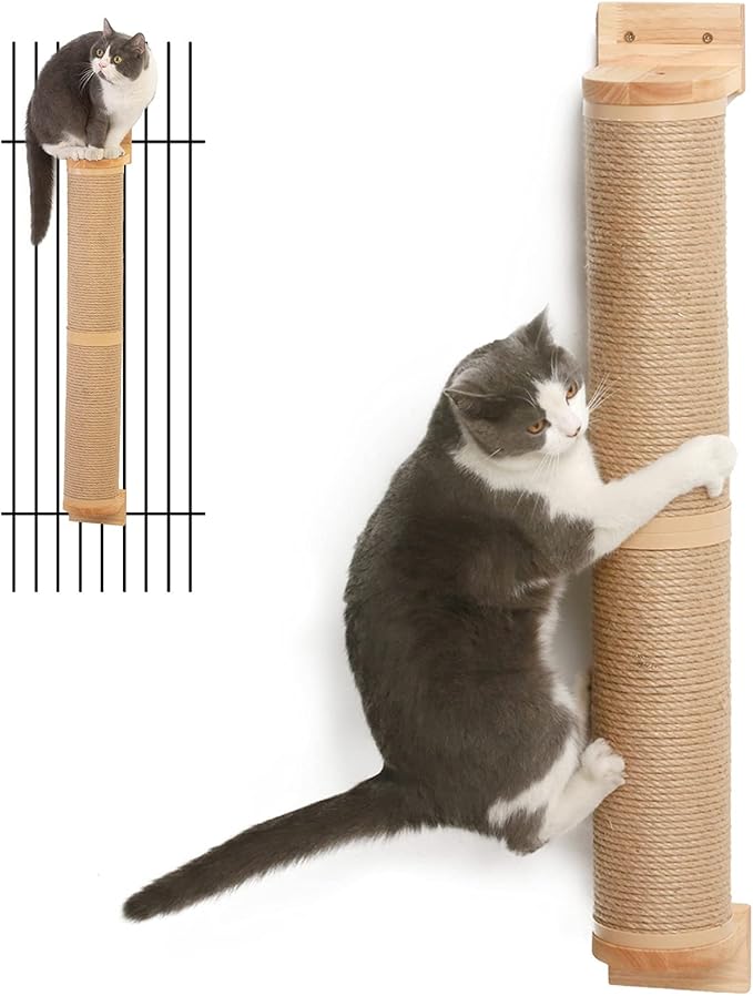 FUKUMARU Cat Scratching Post, 35 x 4.5 Inch Cat Wall Furniture, Rubber Wood Wall Mounted Cat Scratcher Posts for Large Cats, Thicker Columns for Multi-Functions