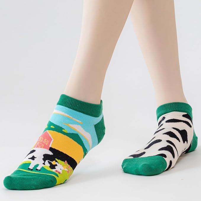 2 Pairs Funny Cartoon Animal Print Cotton Ankle Socks for Women Teens