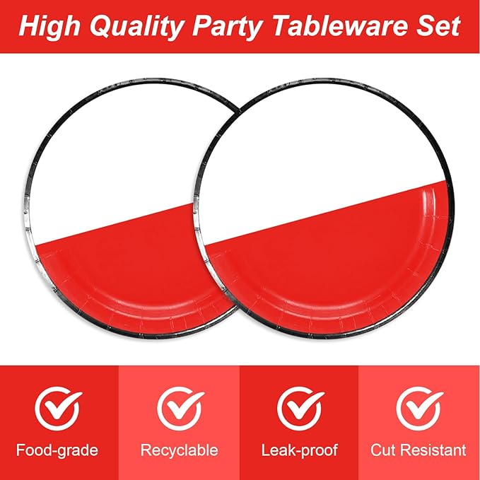 48Pcs Cartoon Animation Birthday Party Decorations Red and White Tableware Set Disposable Plates and Napkins Forks Serves 16 Guests Game Baby Shower Birthday Party Supplies