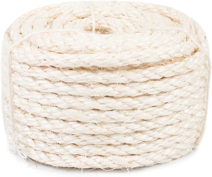 Sisal Rope for Cat Scratcher 1/4 Inch 50 Feet Cat Tree Rope Replacement Natural Hemp Rope, Thick Cat Scratching Post Rope for Indoor/Outdoor, Repairing, Recovering, DIY Scratcher (White)