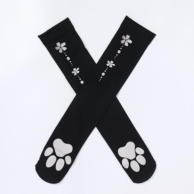 ABAFIP Women Cute Kawaii Cat Paw Print Thigh High Socks Kitten Claw Above Knee Sheer Hosiery Stockings