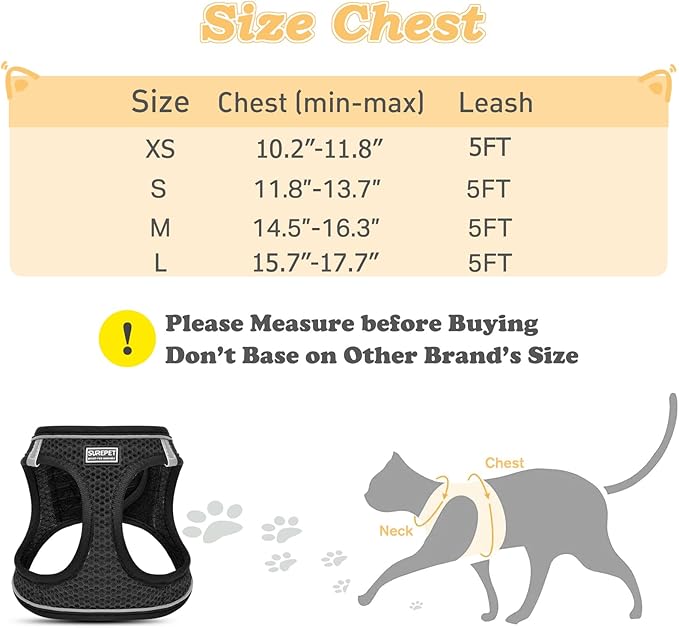 Cat Harness and Leash for Walking Escape Proof, Adjustable Kitten Vest Harness Reflective Soft Mesh Puppy Harness for Outdoor, Comfort Fit, Easy to Control (Black, L)