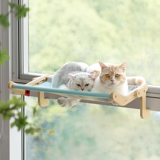MEWOOFUN Cat Window Perch Lounge Mount Hammock Window Seat Bed Shelves for Indoor Cats No Drilling No Suction Cup