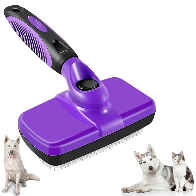 AINA Self-Cleaning Pet Grooming Brush | Pet Slicker Brush for Dogs & Cats Detangling & Fur Removal with Click Clean Button | Effective & Comfortable Pet Deshedding Brush, Perfect for Pet Grooming
