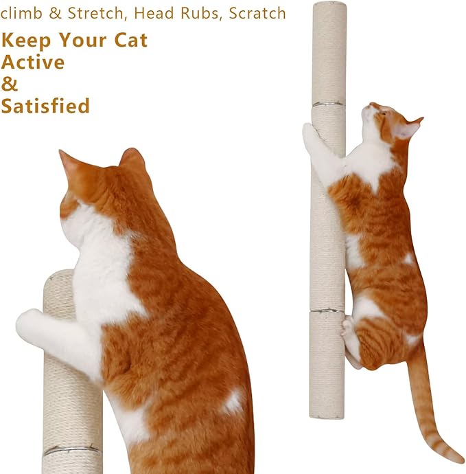 34" Wall Mounted Cat Scratcher for Indoor Large Cats, Extra Tall Wall Mounted Sisal Scratcher for Kittens, Sisal Cat Scratching Post,Cat Climbing Pole
