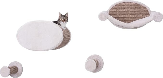TRIXIE Wall Mounted Cat Lounge Set, Hammock and Condo with Two Steps, Cat Furniture, Scratching Post, Brown