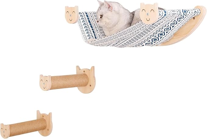 Cat Furniture, Cat Wall Perch, with 2 Cat Step 2 Fabrics for Hammock - Cat Bed Wall Mounted - Cat Shelves and Perches for Wall - Climbing for Cats