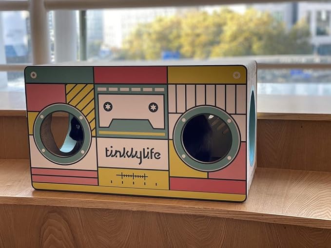 Cat Condo Scratcher Cardboard, Rectangle Shape Stereo Pattern Cat Scratching House Bed, Green Colour