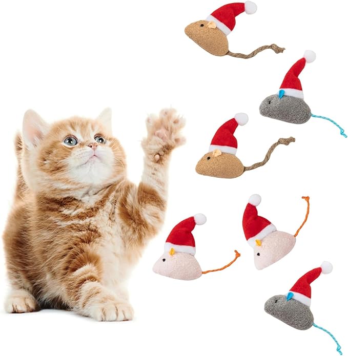 6 Packs Catnip Toys Interactive Toy Christmas Hat Costume Plush Mouse Shaped Cat Toys