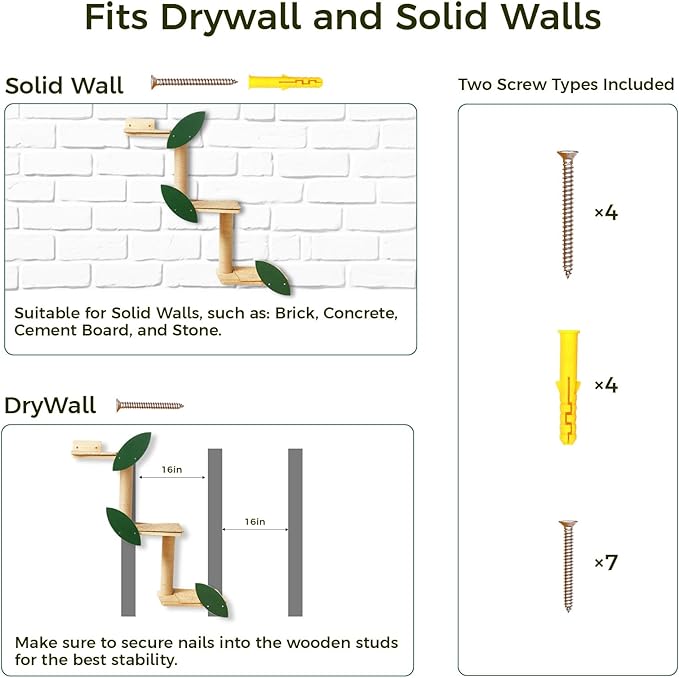 Meowoou Cat Wall Shelves Cat Scratching Post Wall Mounted Perch, 3 in 1 Cat Steps Wall Jungle Platform Supplies Suit for Cats Climb Play Scratch Nap