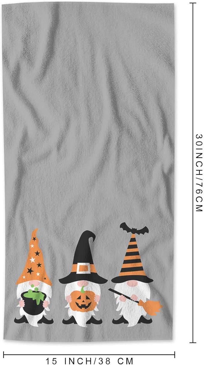 AOYEGO Halloween Gnome Hand Towels Tomte Holding Pumpkin Groom Orange Black Hats Kitchen Bath Towels Bathroom Decor Soft Beach Microfiber Hair Towels 15x30 Inch