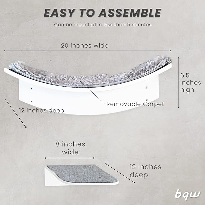 Floating Cat Shelf Wall Mounted Cat Bed Furniture Climbing Wall for Cat Perching Sleeping Lounging with 2 Steps (Curved)